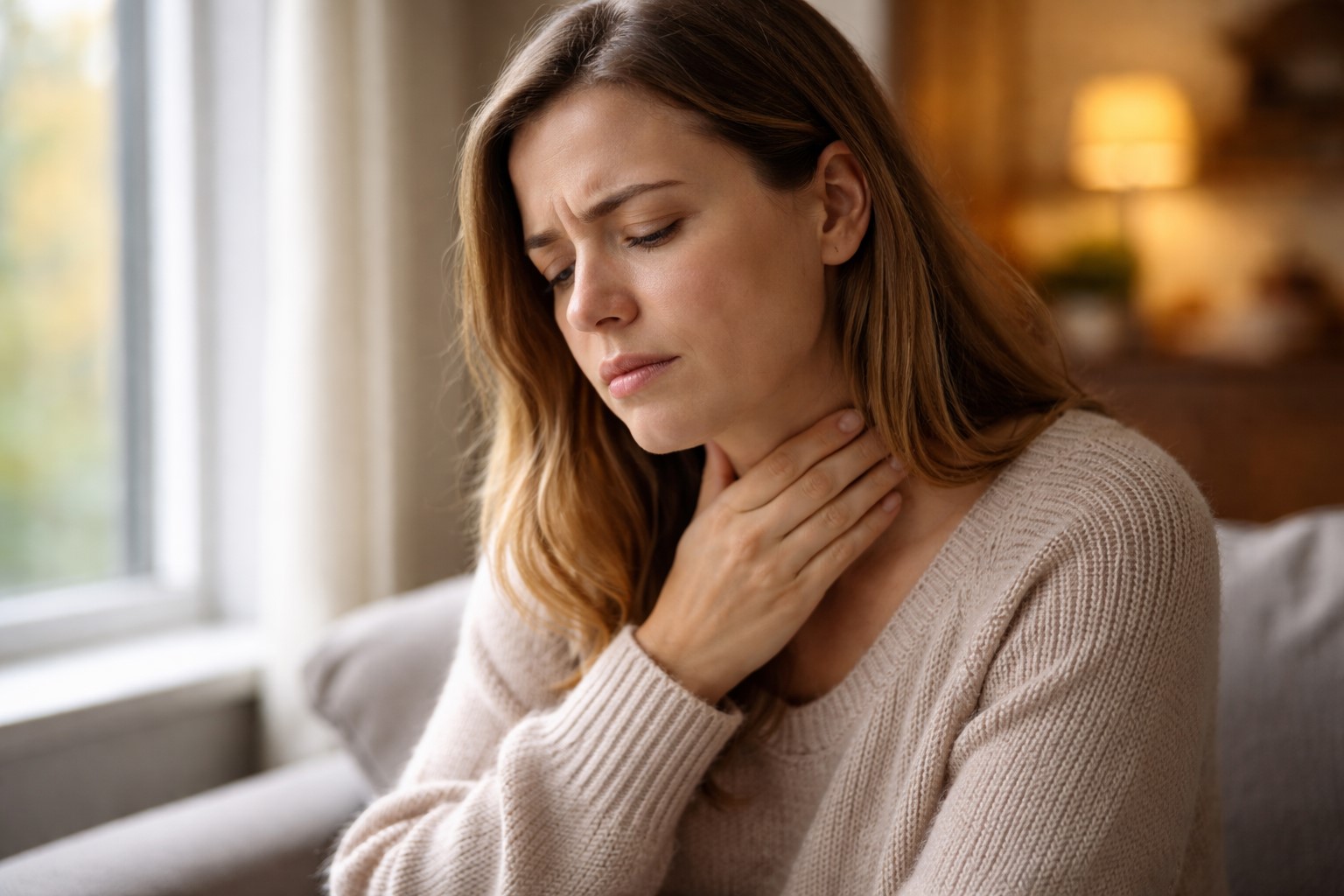 person experiencing respiratory symptoms from mold exposure at home